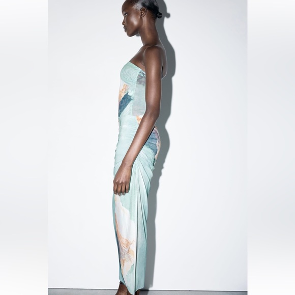 Zara STRAPLESS PRINTED TULLE BODYSUIT. Sky Blue. Size L. New with Tags. - Picture 3 of 7